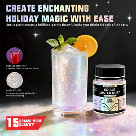 HomeHere edible luster dust silver sparkle enhances cocktails and pastries.