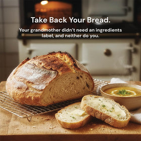 Homestead Bread Co. crusty loaf baking with farmhouse starter aroma