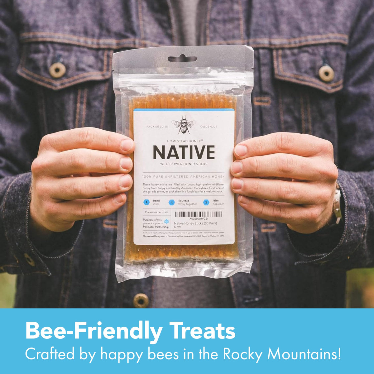 Yogurt topped with Homestead Honey sticks for gentle flavor balance.