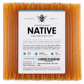Homestead Honey Native Sticks packaging for easy, mess-free sweetness.