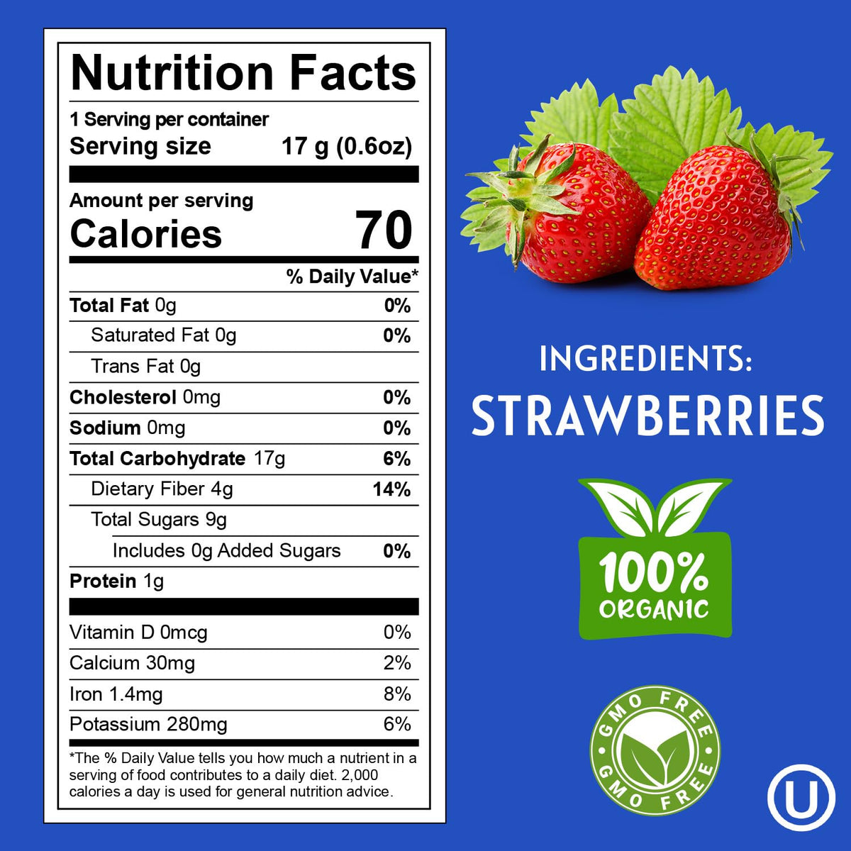 Homestead Reserve freeze-dried strawberry slices, bright flavor with light, airy crunch.