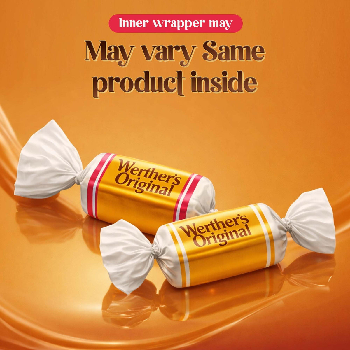 Closeup of creamy Werther's caramel candies ready for baking or topping desserts.