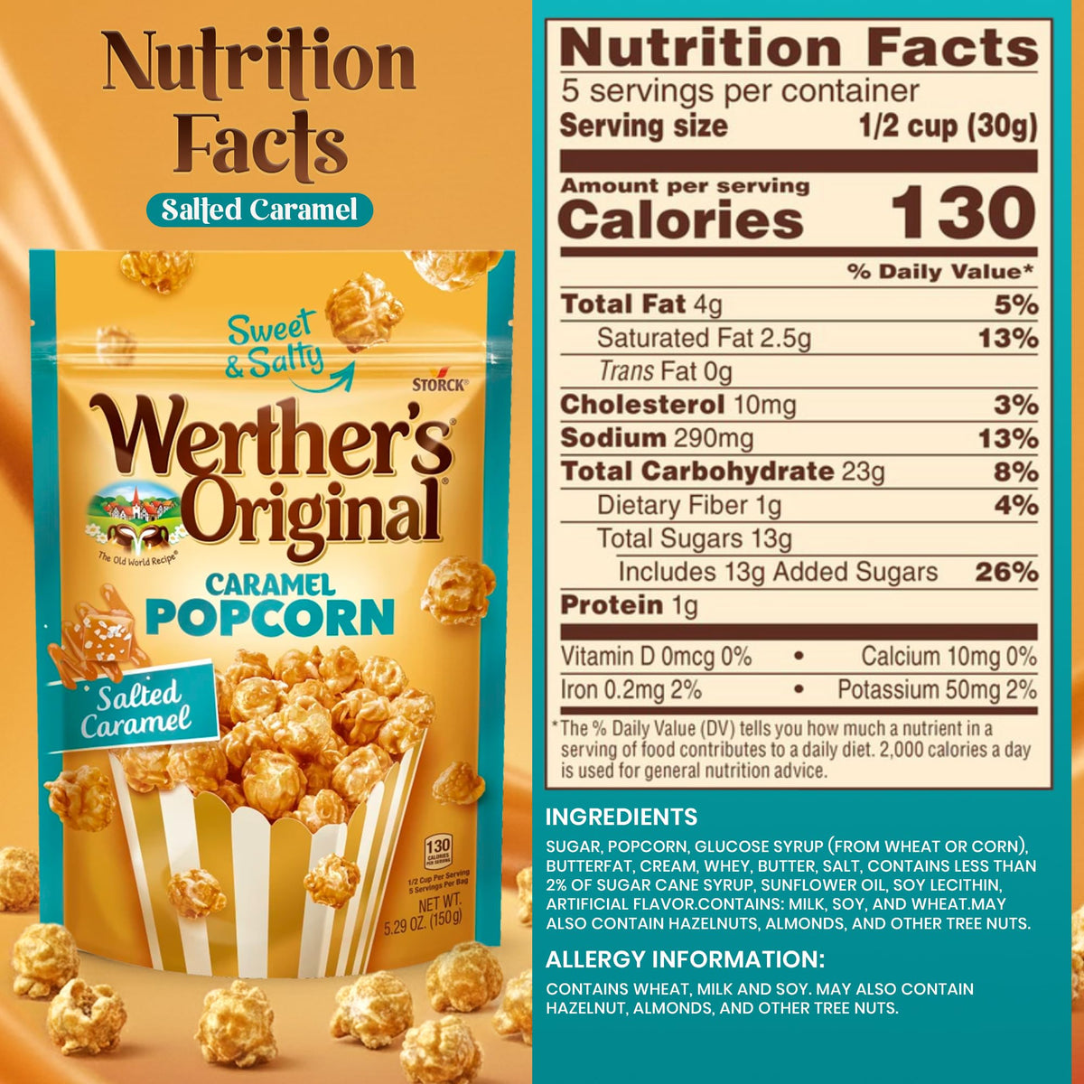 Hominics Werther's duo resealable popcorn bags maintain freshness on the go.