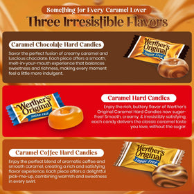Hominics Werthers Original coffee caramel close-up, energizing treat.