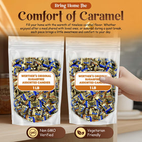 Travel-friendly Hominics Werthers Original candies in compact 1lb box.