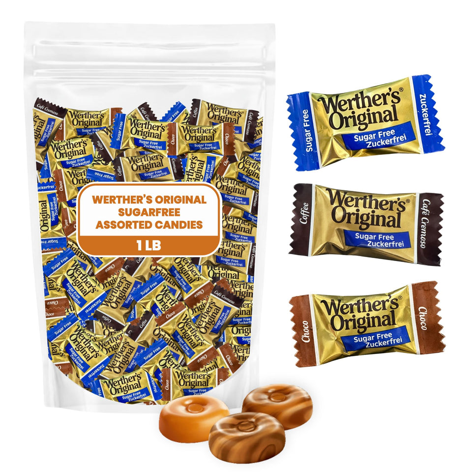Hominics Werthers Original wrappers in a 1lb variety pack, ideal for sharing.