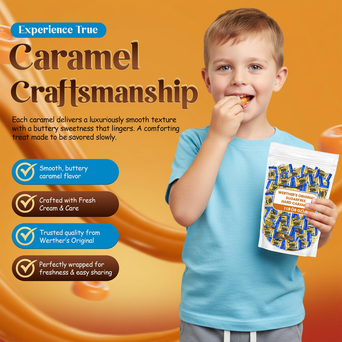 Creamy butter-and-cream caramel flavor in a sugar-free bite with lingering richness