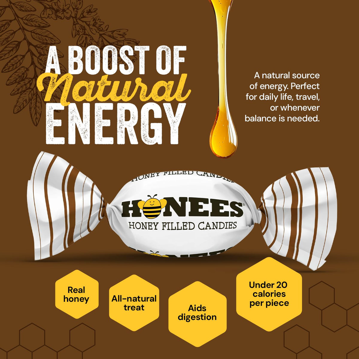 Honees caramels individually wrapped for on-the-go snacking and freshness.