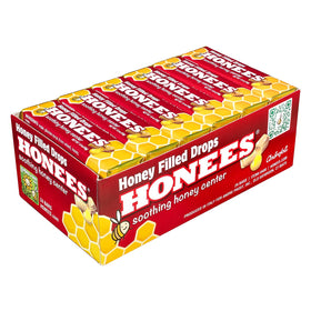 Honees original honey-filled drops pack offering natural throat soothing