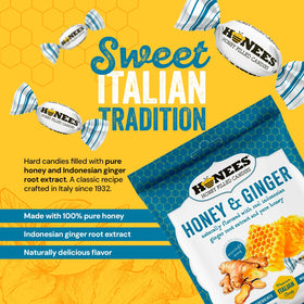 Honees Honey & Ginger hard candy unwrapped shows bold sweet-spicy flavor