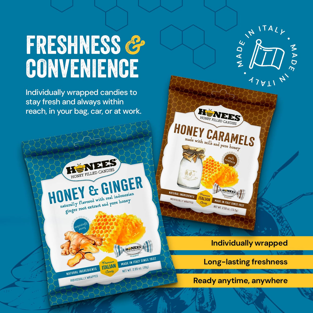 Honees three-pack box display for convenient gifting or sharing