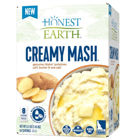 Honest Earth Creamy Mash Potatoes packaging shows convenient pouches for quick meals.