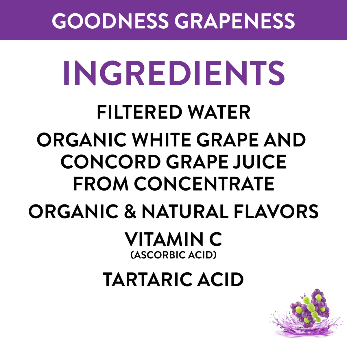 Honest Kids Goodness Grapeness recyclable packaging symbol emphasizes sustainability.