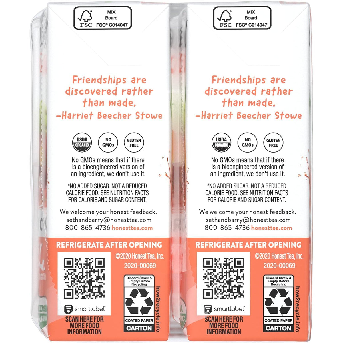 Honest Kids Strawberry Peachy Keen label graphics, fun design and fruit content conveyance