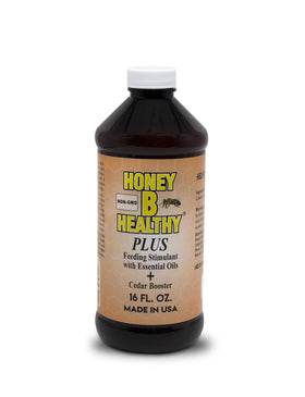 Honey B Healthy Plus bottle front view, supports faster syrup intake in hives.