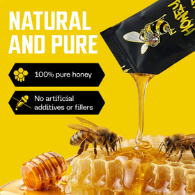 Honey Bae maca-tongkat-ali blend sachet highlighting stamina for workouts.