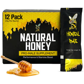 Honey Bae natural honey sachet front for portable energy on the go.