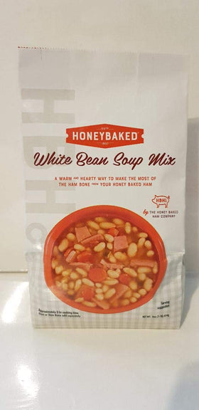 Honey Baked Ham white bean soup mix packaging shows a 16 oz bag for easy storage