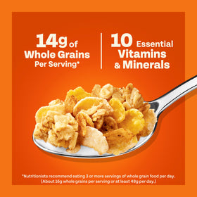 Honey Bunches of Oats cereal cup with milk demonstrates quick breakfast satisfaction on busy mornings.