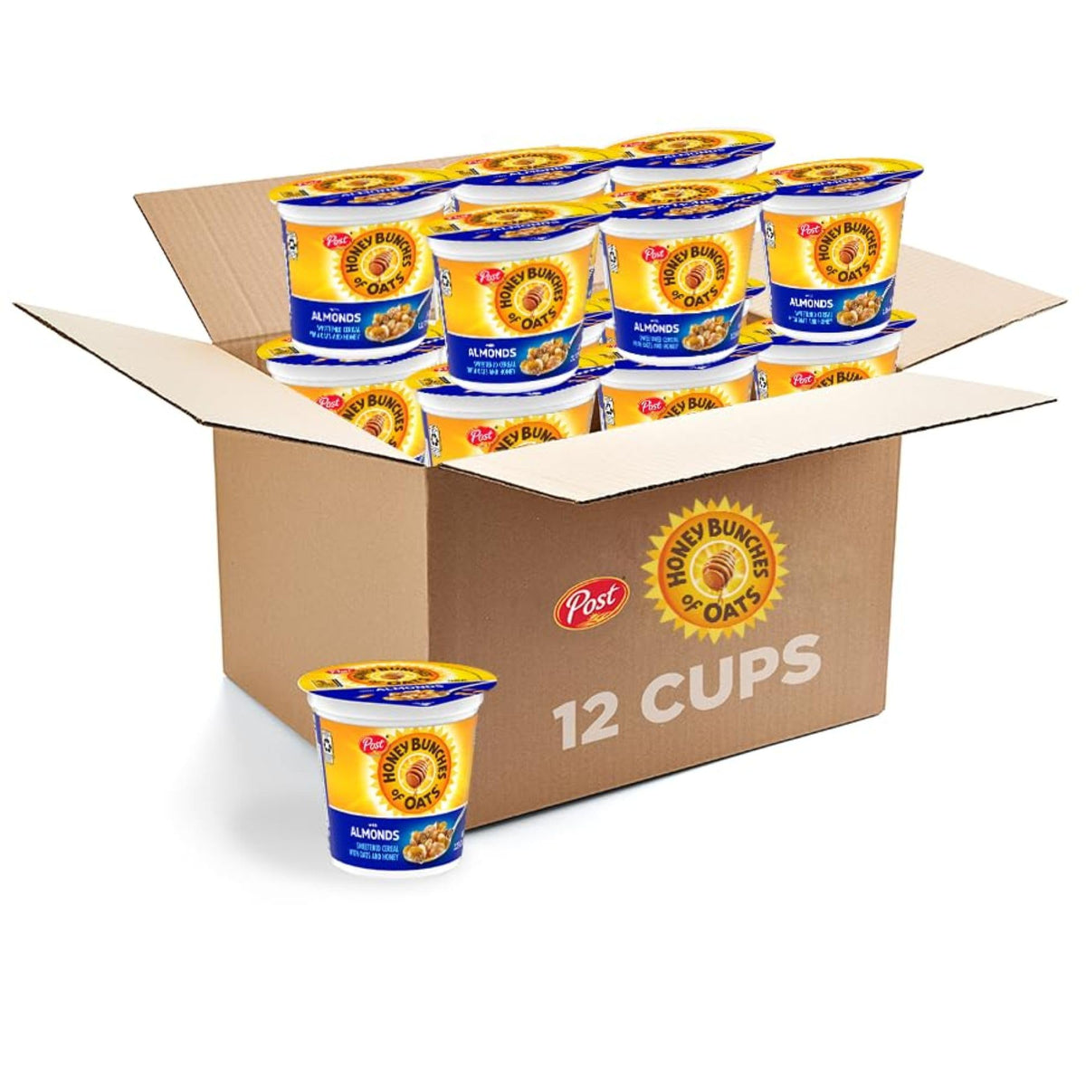 Honey Bunches of Oats with Almonds cereal cup with crispy clusters, ready for on-the-go mornings