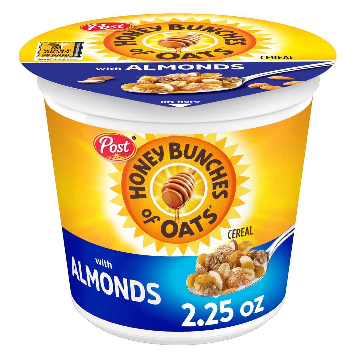 Honey Bunches of Oats with Almonds on-the-go cup pairs with fruit or yogurt for breakfast boost