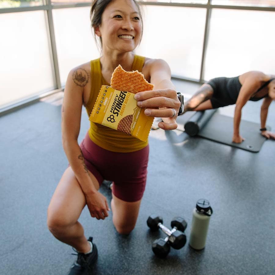 On the go energy bite from Honey Stinger, perfect for workouts and outdoor activities.