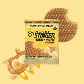 Individually wrapped Honey Stinger waffle, ideal for gym bags and travel.