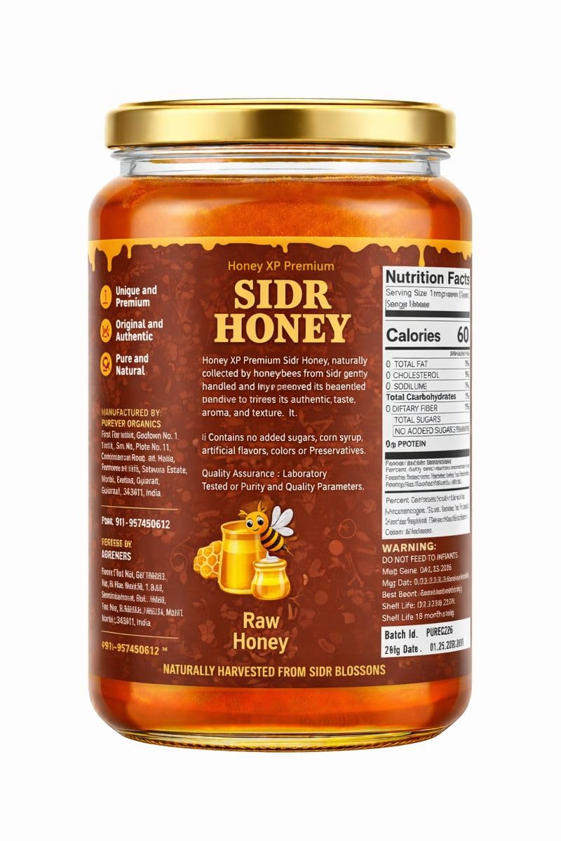 Close-up of Honey XP Sidr honey texture, thick and creamy pour for spreading.