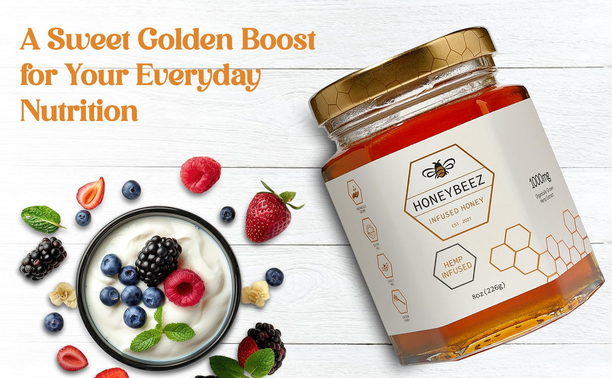 HoneyBeez premium raw honey hemp CTA display showcases product variety