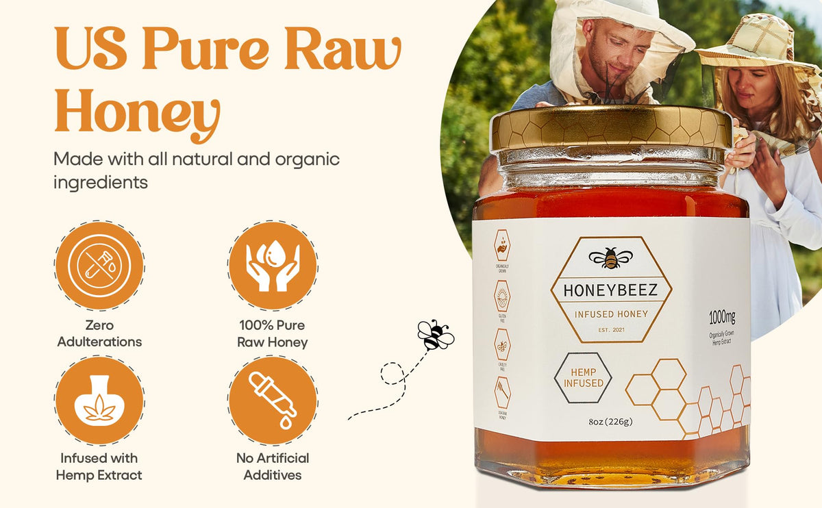 HoneyBeez premium raw honey hemp tasting spoon reveals rich aroma