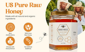 HoneyBeez premium raw honey hemp tasting spoon reveals rich aroma