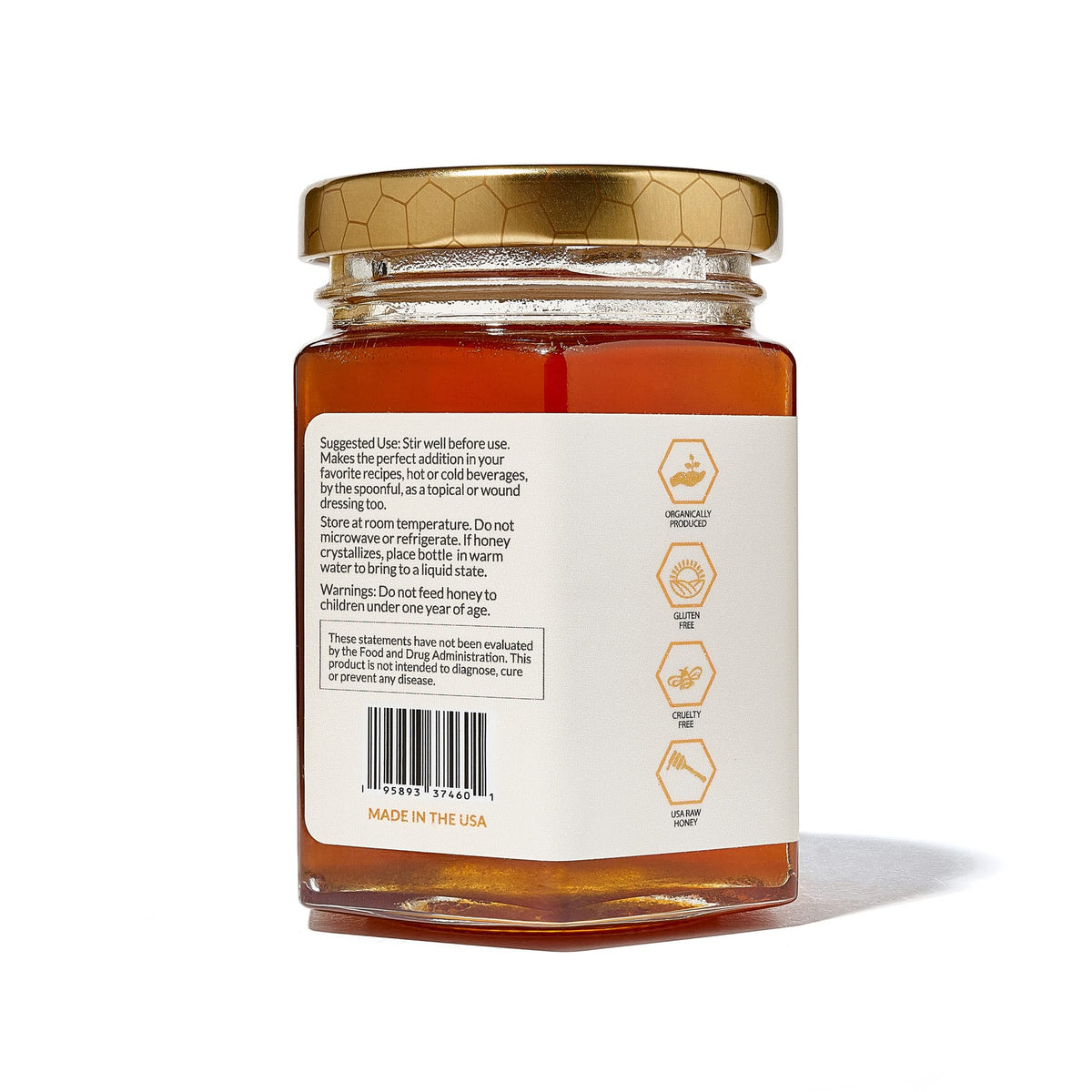 HoneyBeez raw honey hemp label closeup highlights farm-to-table purity