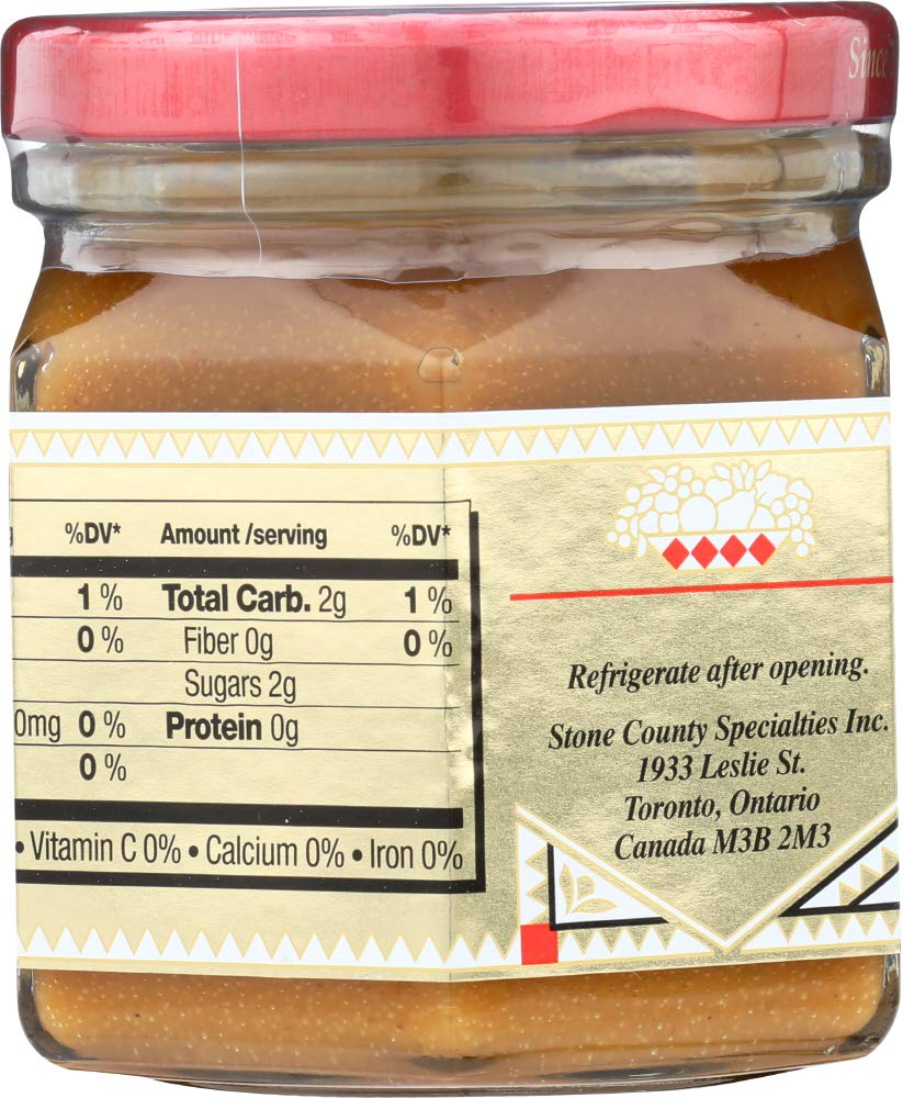 Honeycup Mustard glass jar with clear label, ready to season meals.