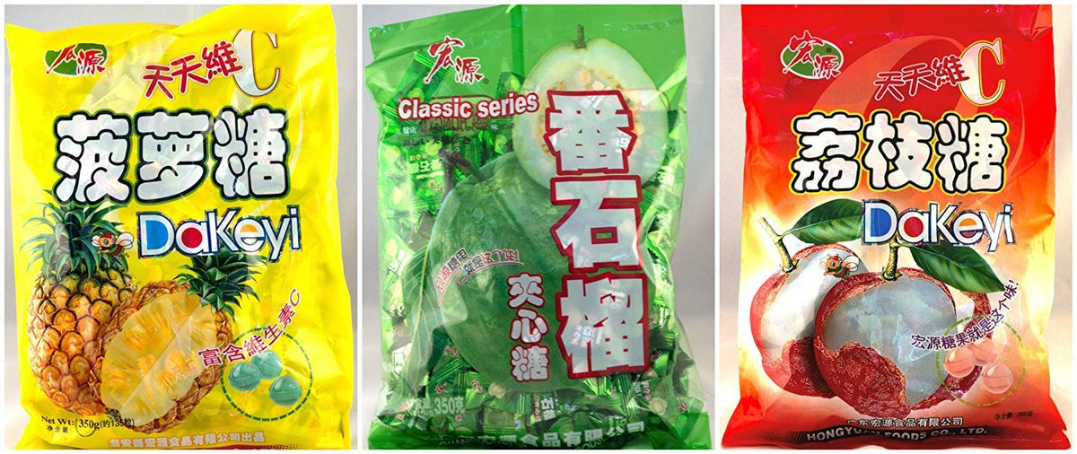 Hongyuan Pineapple Guava Lychee Candy pack highlighting tropical flavors for a quick sweet treat