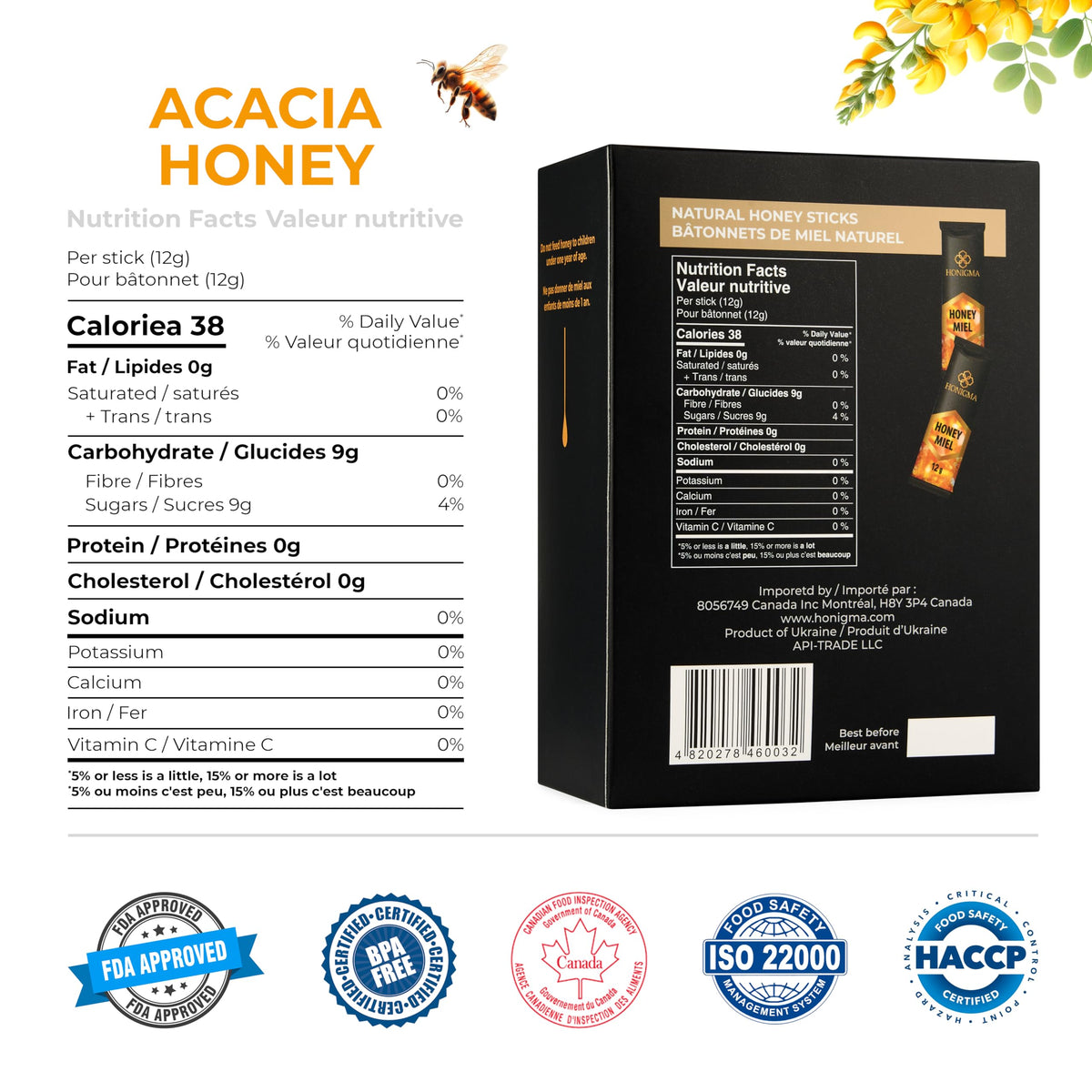 Close-up of HONIGMA Acacia Honey Stick texture showing liquid consistency