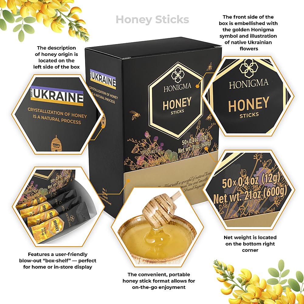 HONIGMA Acacia honey stick smooth, mild taste with no aftertaste for beverages.