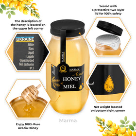 HONIGMA Marma Acacia Honey jar closeup highlights raw purity and floral notes