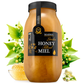 HONIGMA Marma Linden Honey bottle showing natural crystallization for steady sweetness