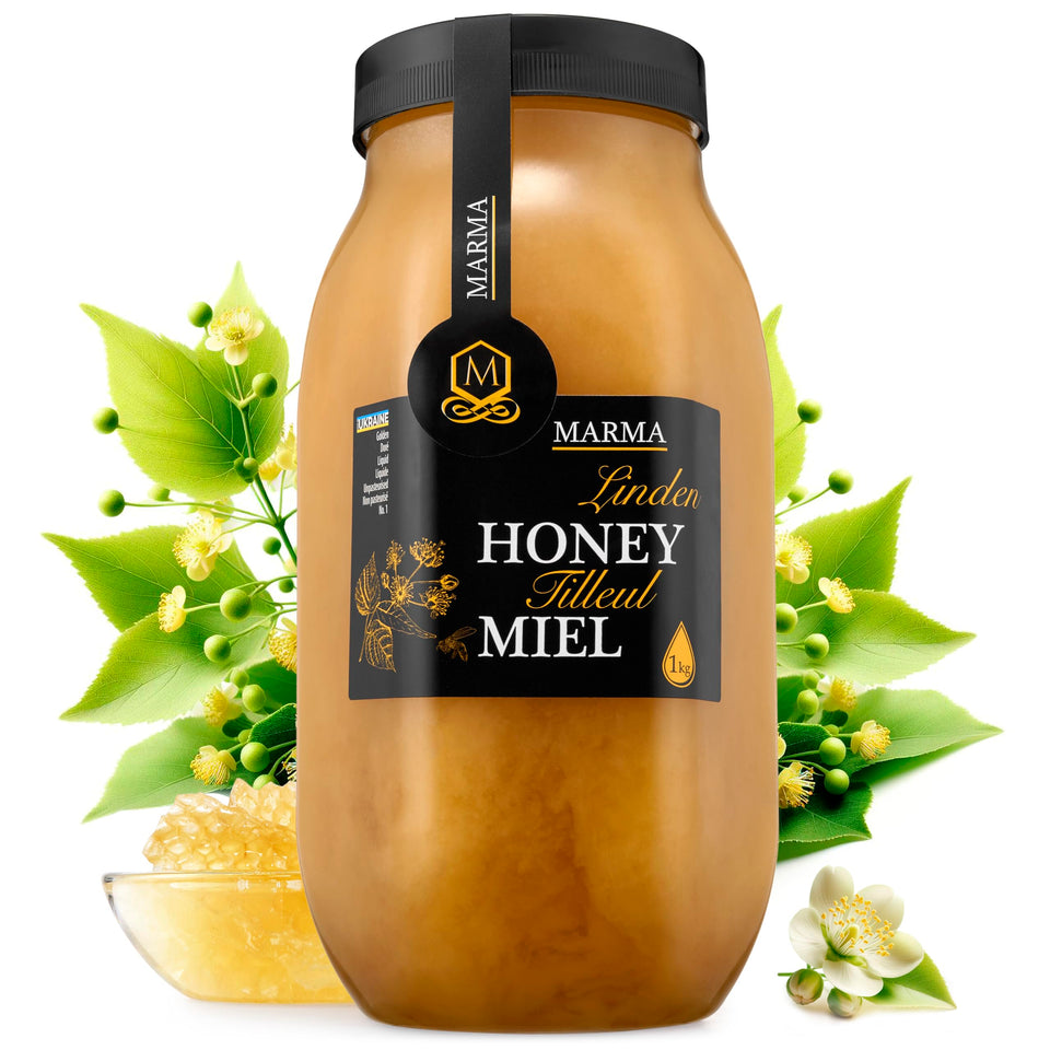 HONIGMA Marma Linden Honey bottle showing natural crystallization for steady sweetness