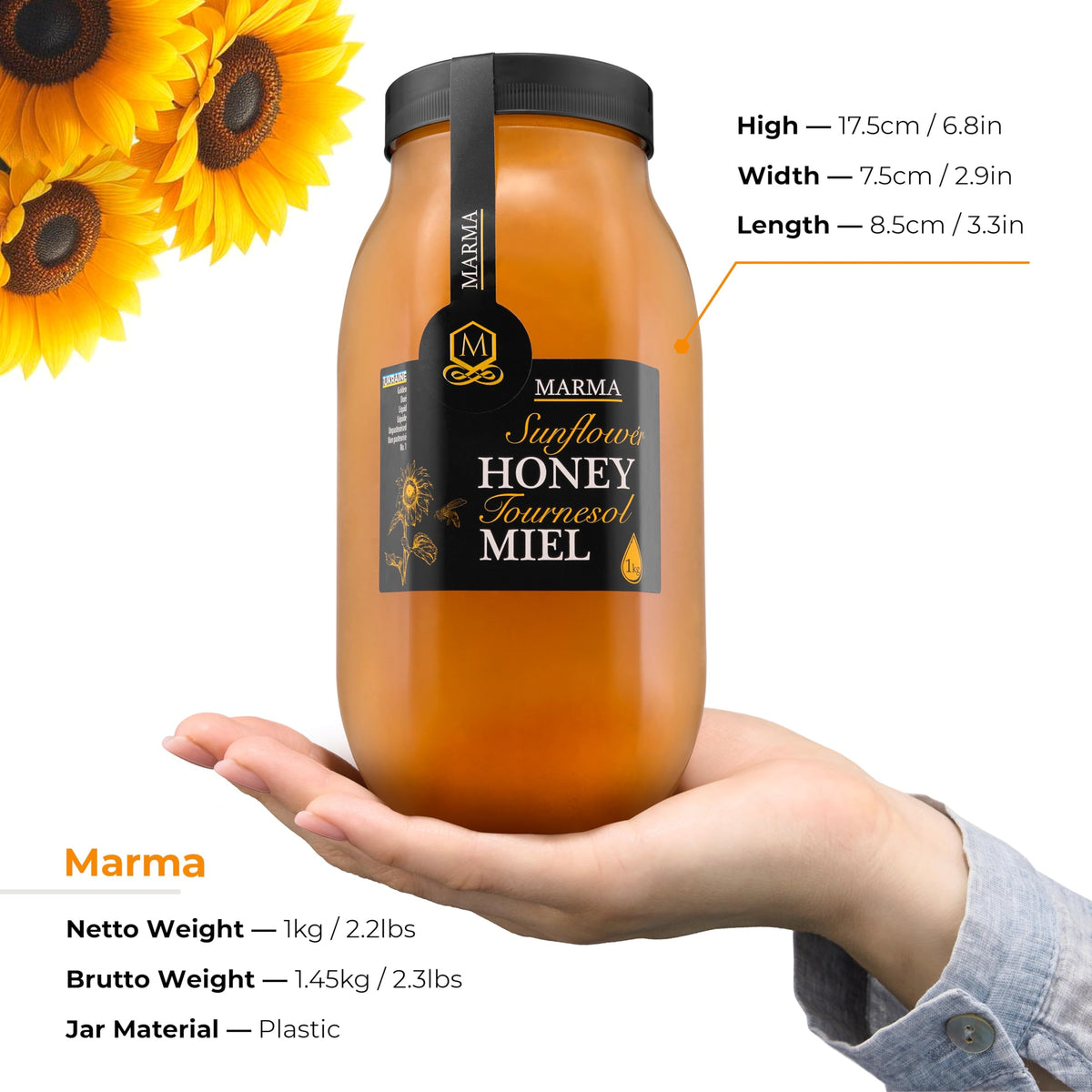 HONIGMA Marma Sunflower Honey close-up highlights natural purity and sweetness