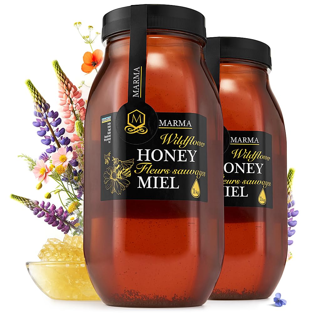 HONIGMA Marma Wildflower Honey 2x1000g pack with natural crystals for pantry use