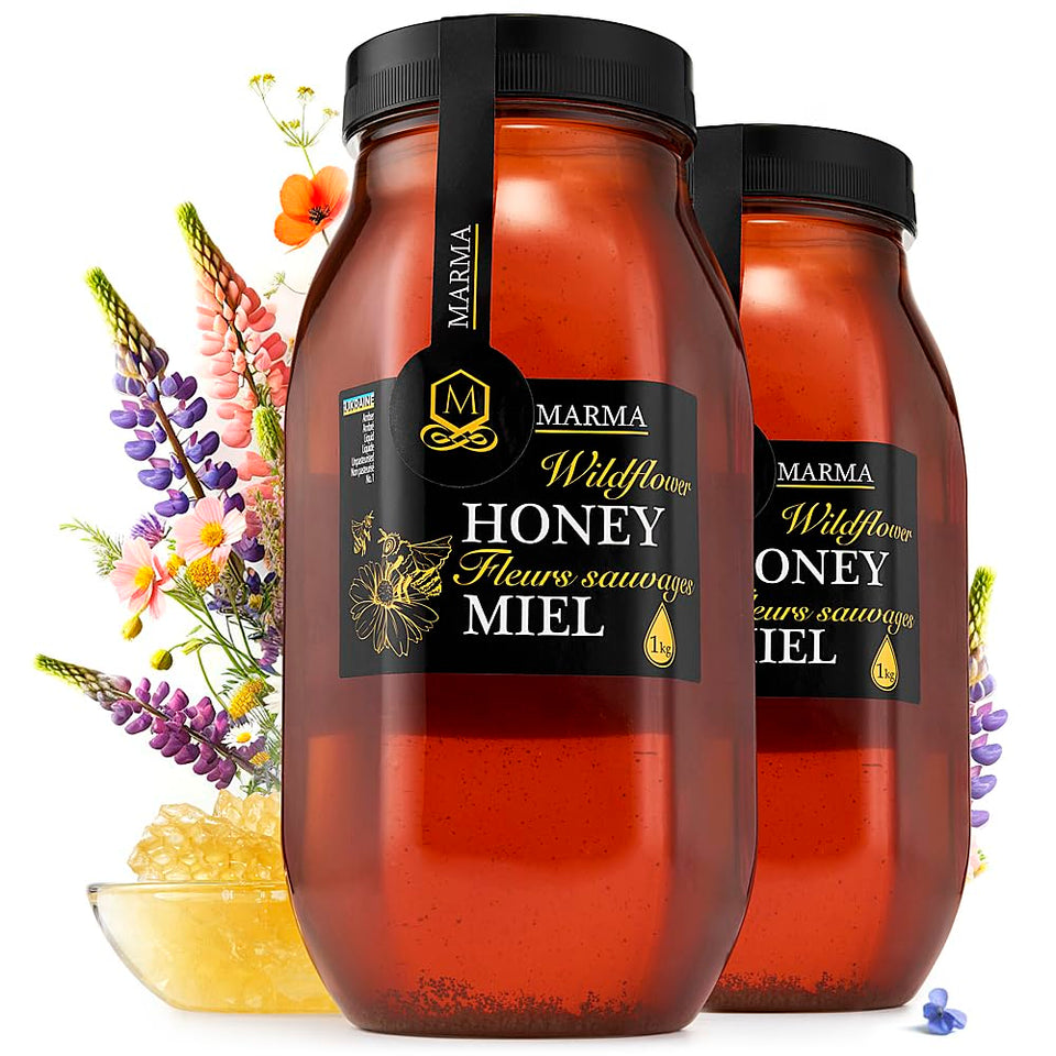 HONIGMA Marma Wildflower Honey 2x1000g pack with natural crystals for pantry use