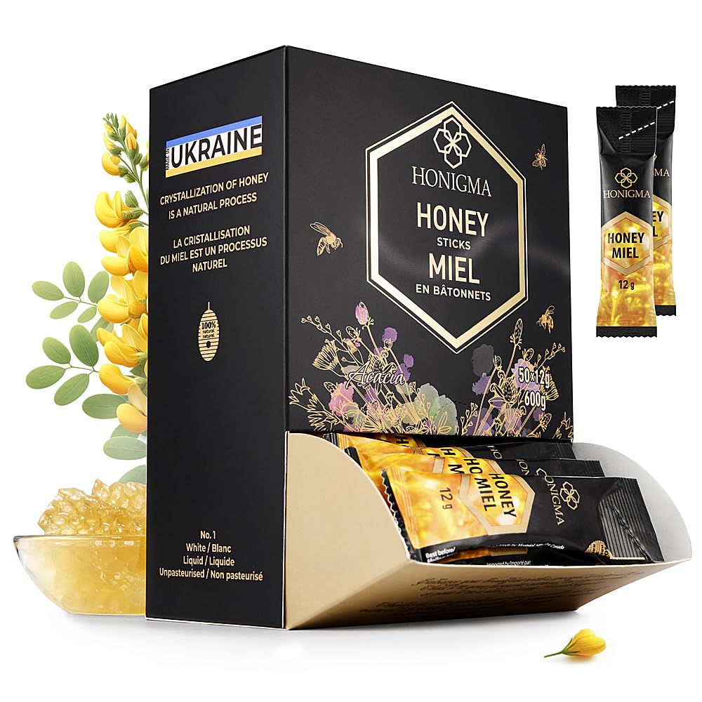 HONIGMA Pure Ukrainian Acacia Honey Stick 50-count pack for convenient on-the-go energy
