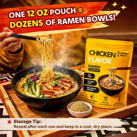 Hooked on Ramen seasoning sprinkled over noodles for quick bold flavor
