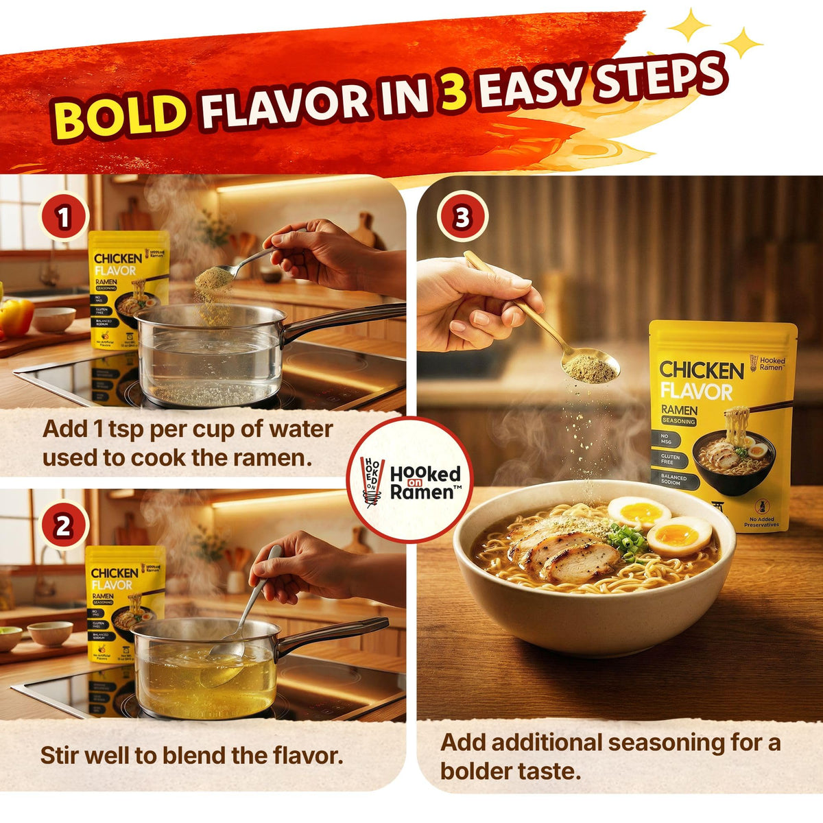 Hooked on Ramen seasoning in stir fry adding restaurant-inspired depth