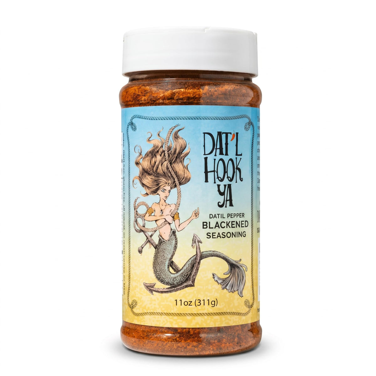 Hook'Ya Datil Pepper Seasoning bottle front for bold seafood and poultry flavor.