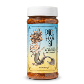 Hook'Ya Datil Pepper Seasoning bottle front for bold seafood and poultry flavor.