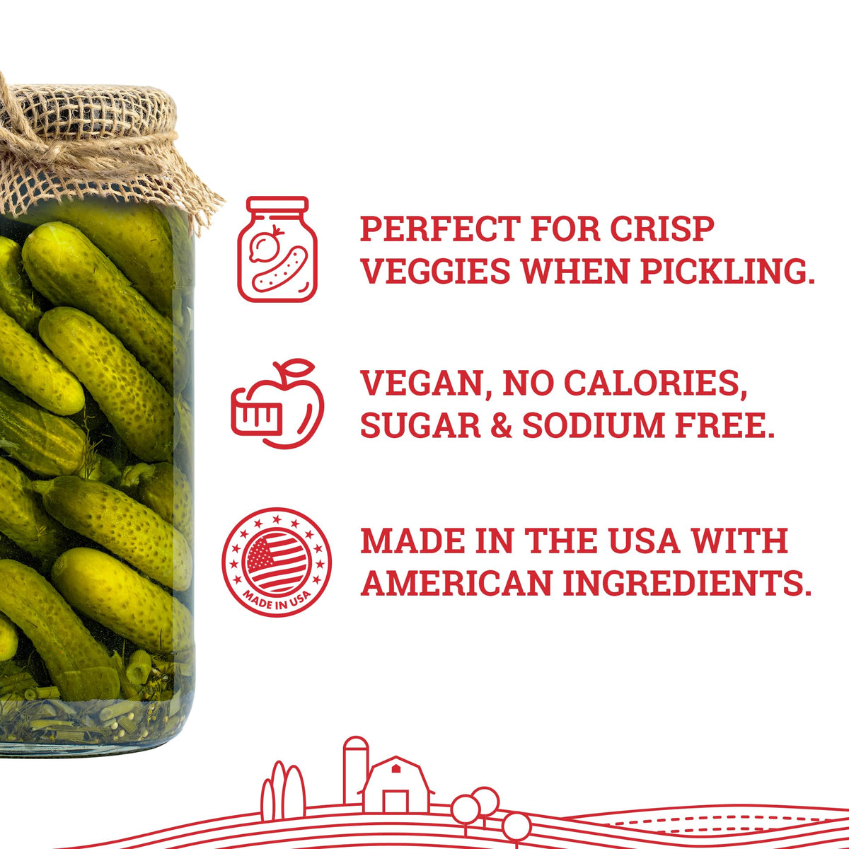 Hoosier Hill Farm alum powder in pickle jar supports crisp produce