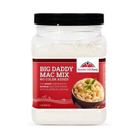Hoosier Hill Farm Big Daddy Mac Mix packaging on pantry shelf for easy weeknight meals.