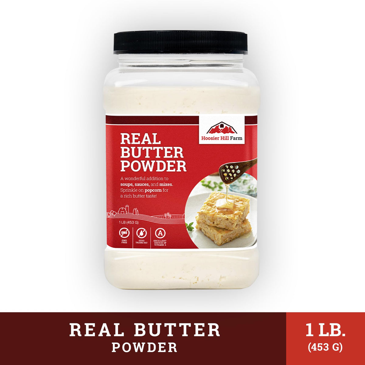 Butter powder blends into batters for muffins and pancakes without altering sweetness.
